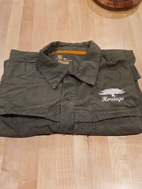 Mens 2XL LONG SLEEVE Carhartt Olive Green Heritage Button-Up Shirt